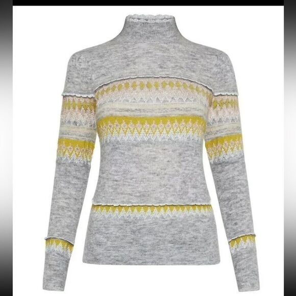 BCBG MAXAZRIA Mixed Intarsia Metallic Turtleneck Sweater Women’s Sz L Casual - Picture 2 of 10